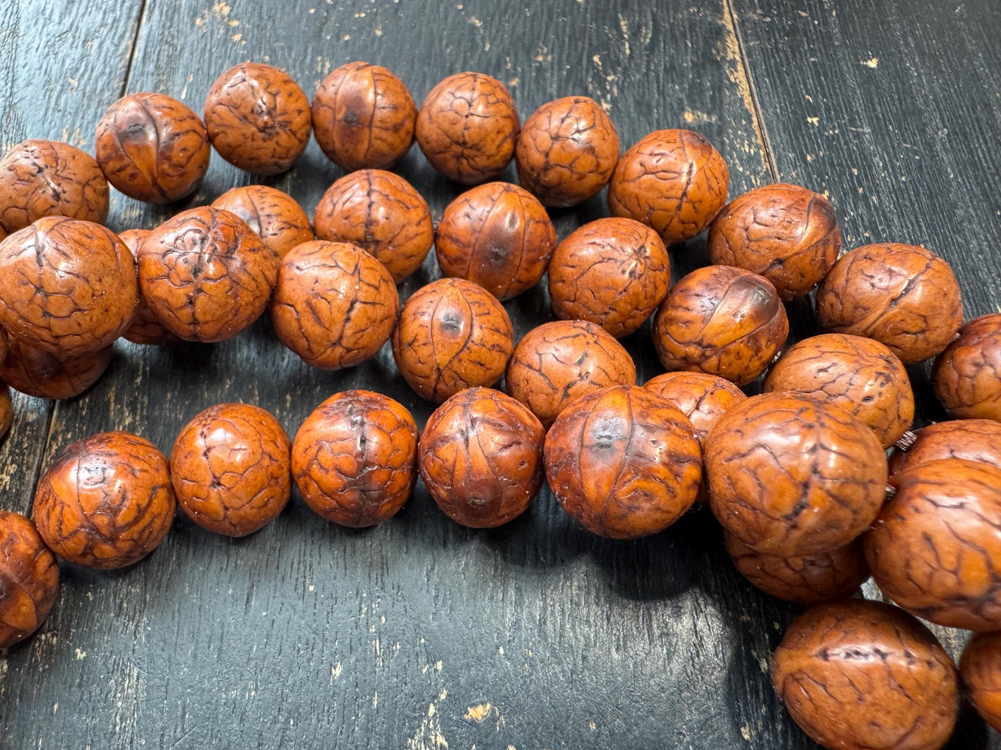 108 Bead 14mm Fengyan Bodhi Seed Mala Necklace | Large Phoenix Eye Bodhi | Natural Patina Prayer Beads | 60 Inches Long | One of a Kind