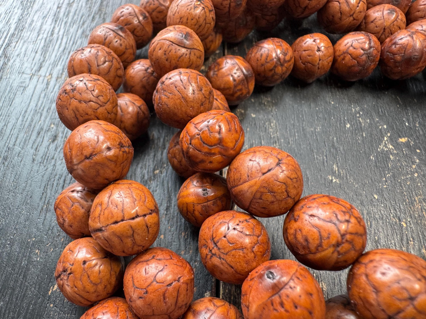108 Bead 14mm Fengyan Bodhi Seed Mala Necklace | Large Phoenix Eye Bodhi | Natural Patina Prayer Beads | 60 Inches Long | One of a Kind