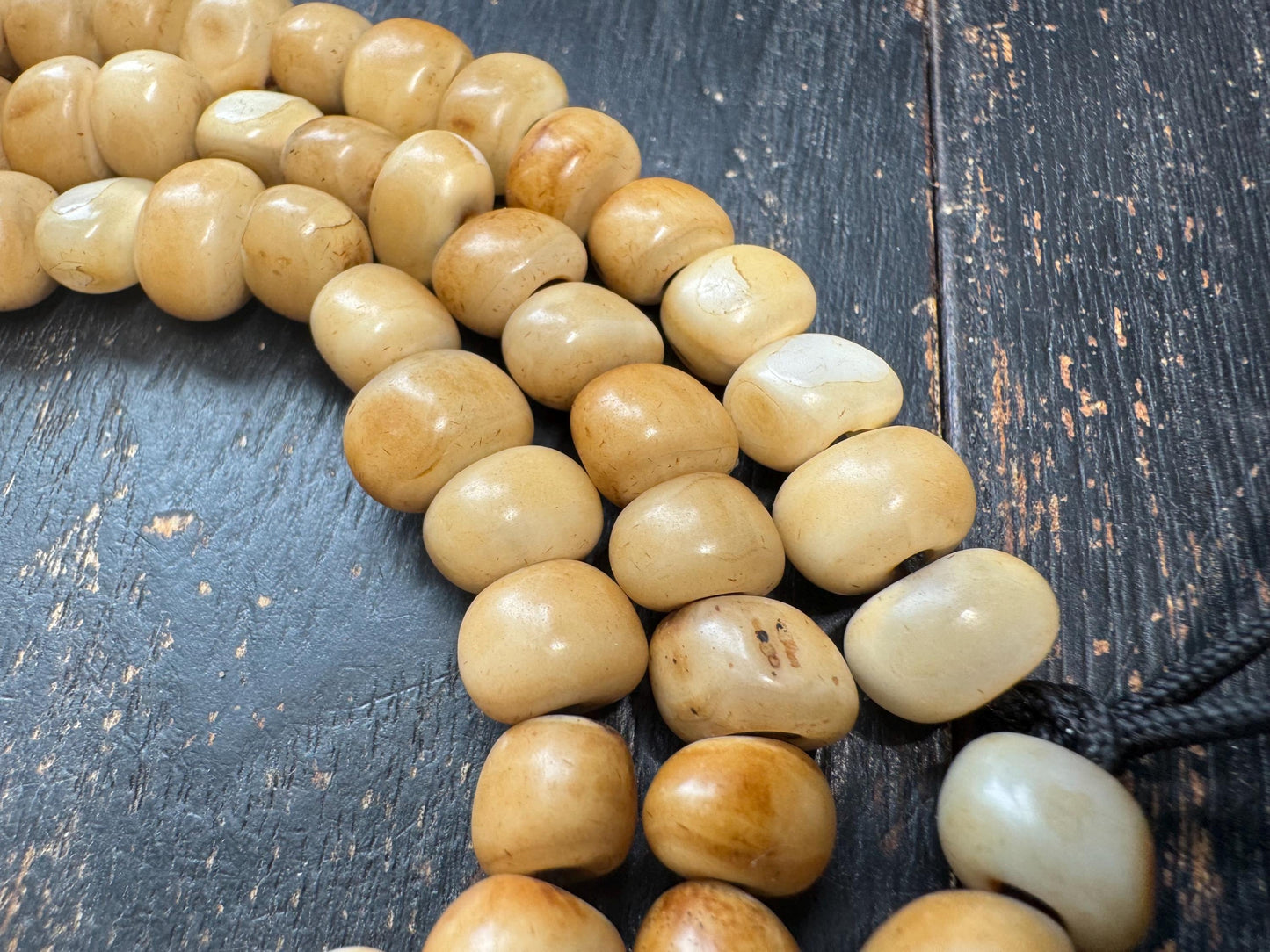108 Bead Natural Organic Mala Necklace – Aged Patina Prayer Beads, Hand-Strung, 28 Inches