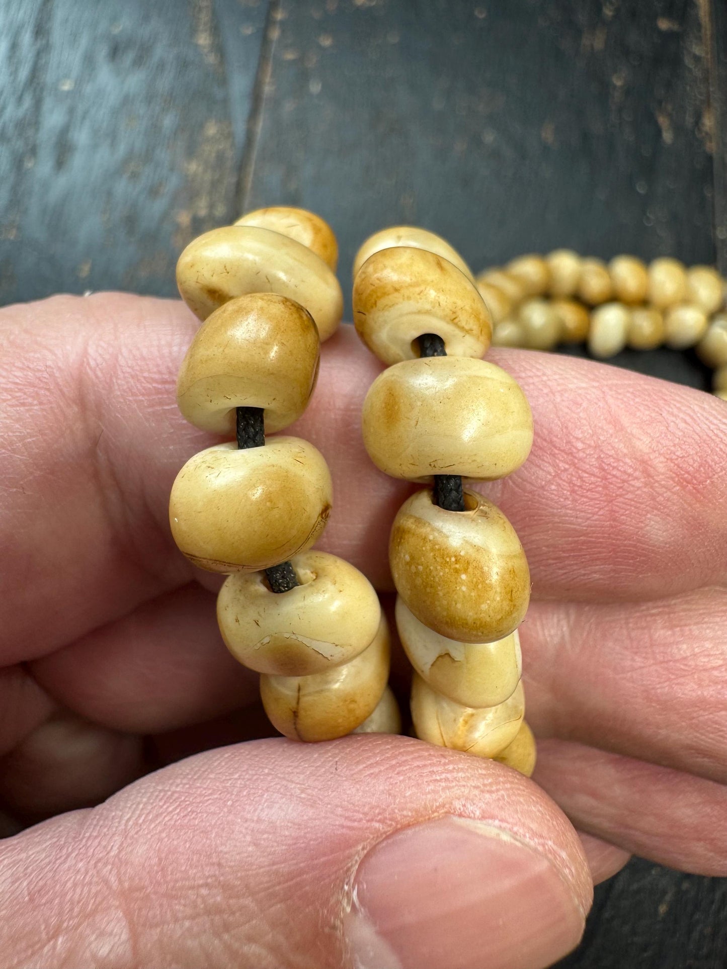 108 Bead Natural Organic Mala Necklace – Aged Patina Prayer Beads, Hand-Strung, 28 Inches