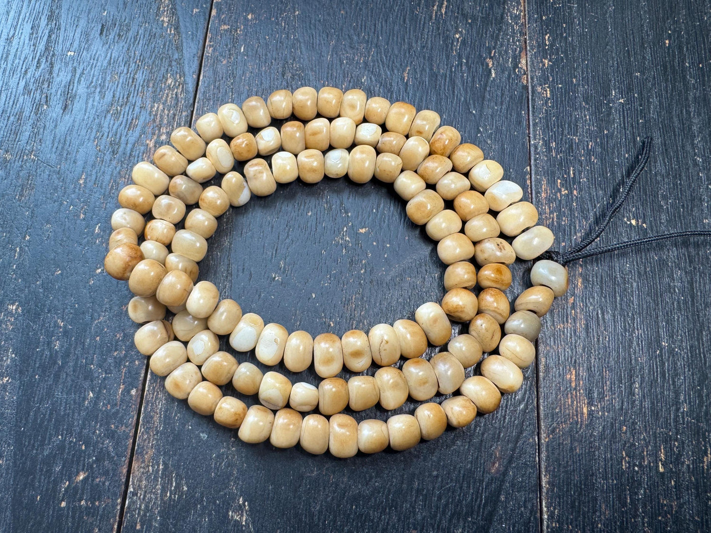 108 Bead Natural Organic Mala Necklace – Aged Patina Prayer Beads, Hand-Strung, 28 Inches