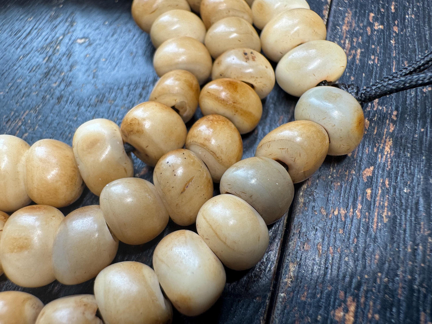 108 Bead Natural Organic Mala Necklace – Aged Patina Prayer Beads, Hand-Strung, 28 Inches