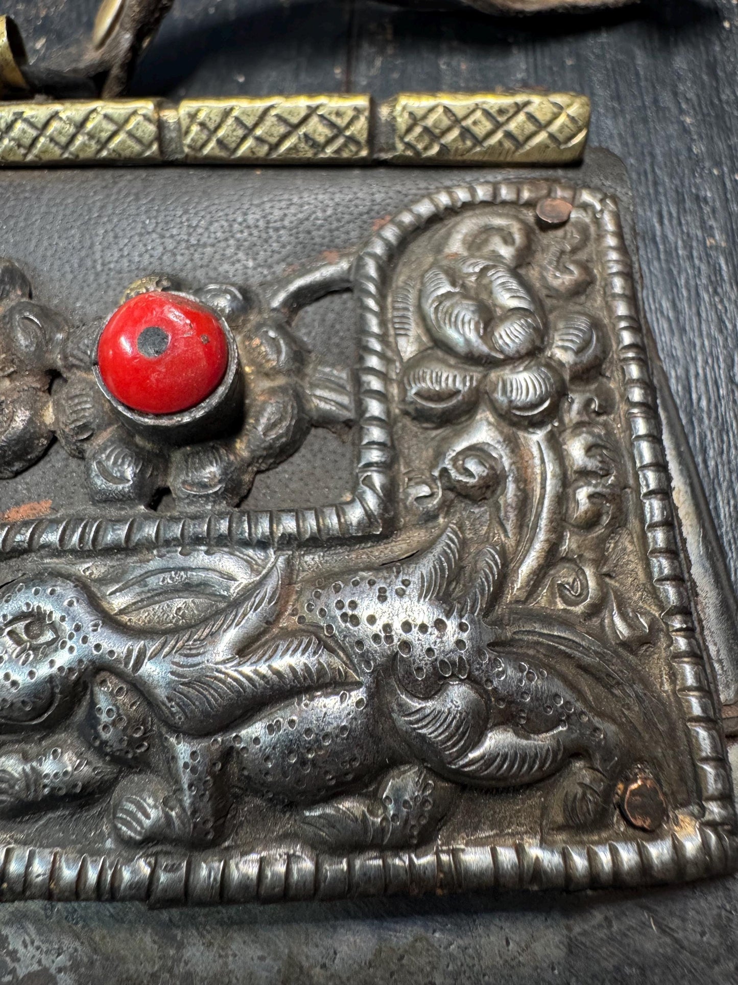 Antique Tibetan Mechag Flint Striker Pouch – Himalayan Chuckmuck Fire Starter Purse with Coral & Turquoise, Leather and Steel