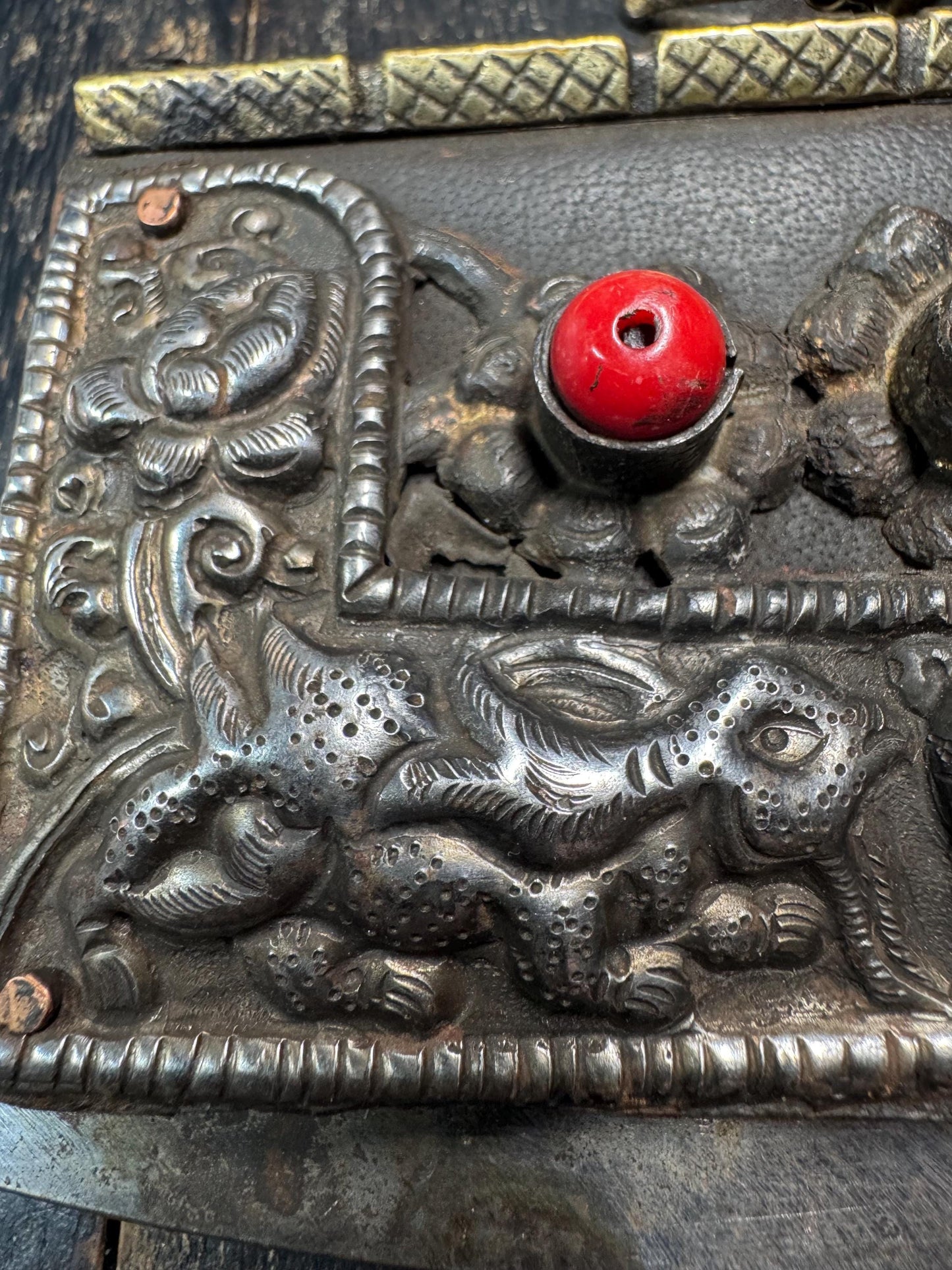 Antique Tibetan Mechag Flint Striker Pouch – Himalayan Chuckmuck Fire Starter Purse with Coral & Turquoise, Leather and Steel