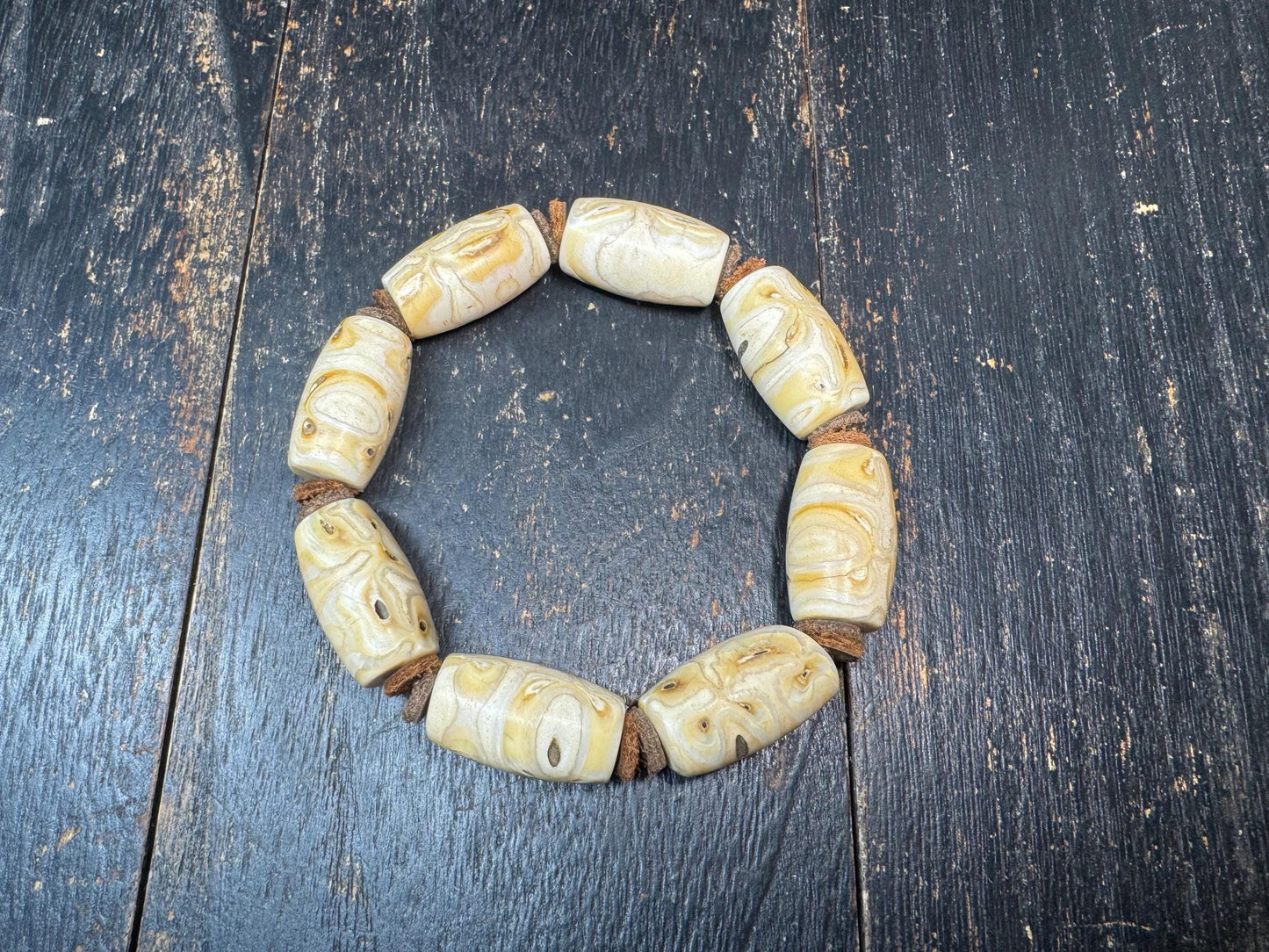 Camel Tooth Bead Bracelet – Handcrafted Natural Camel Tooth Bracelet – Tibetan Style Tribal Jewelry – Rustic Organic Wrist Mala