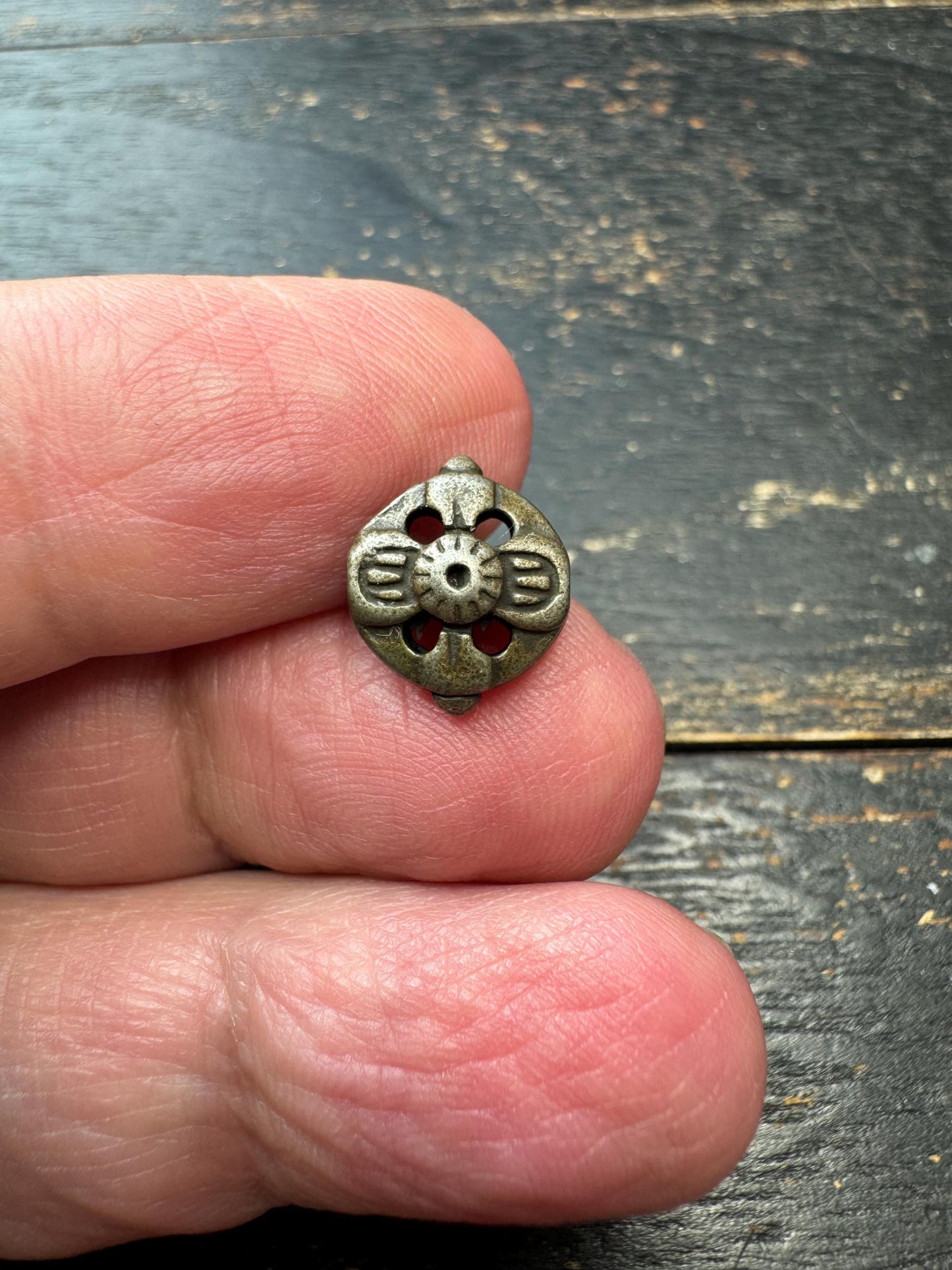 Tibetan Brass Spacer Bead – Double Hole Mala Divider – Vintage Style Buddhist Jewelry Component – Prayer Bead Supply