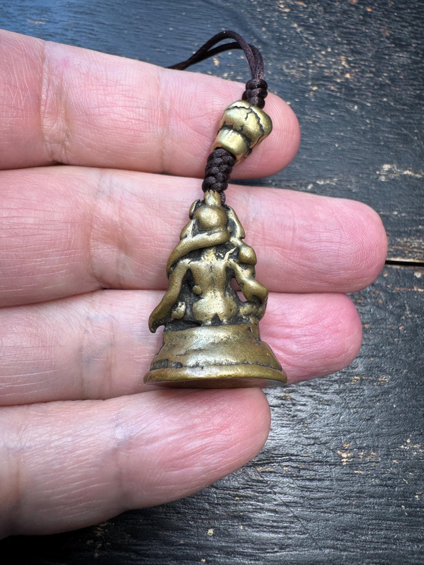 Yellow Jambhala Pendant – Tibetan Style Wealth Deity Amulet – Brass Prosperity Talisman with Skull Bead – Spiritual Necklace