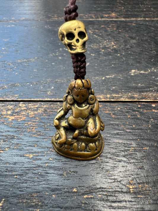 Yellow Jambhala Pendant – Tibetan Style Wealth Deity Amulet – Brass Prosperity Talisman with Skull Bead – Spiritual Necklace