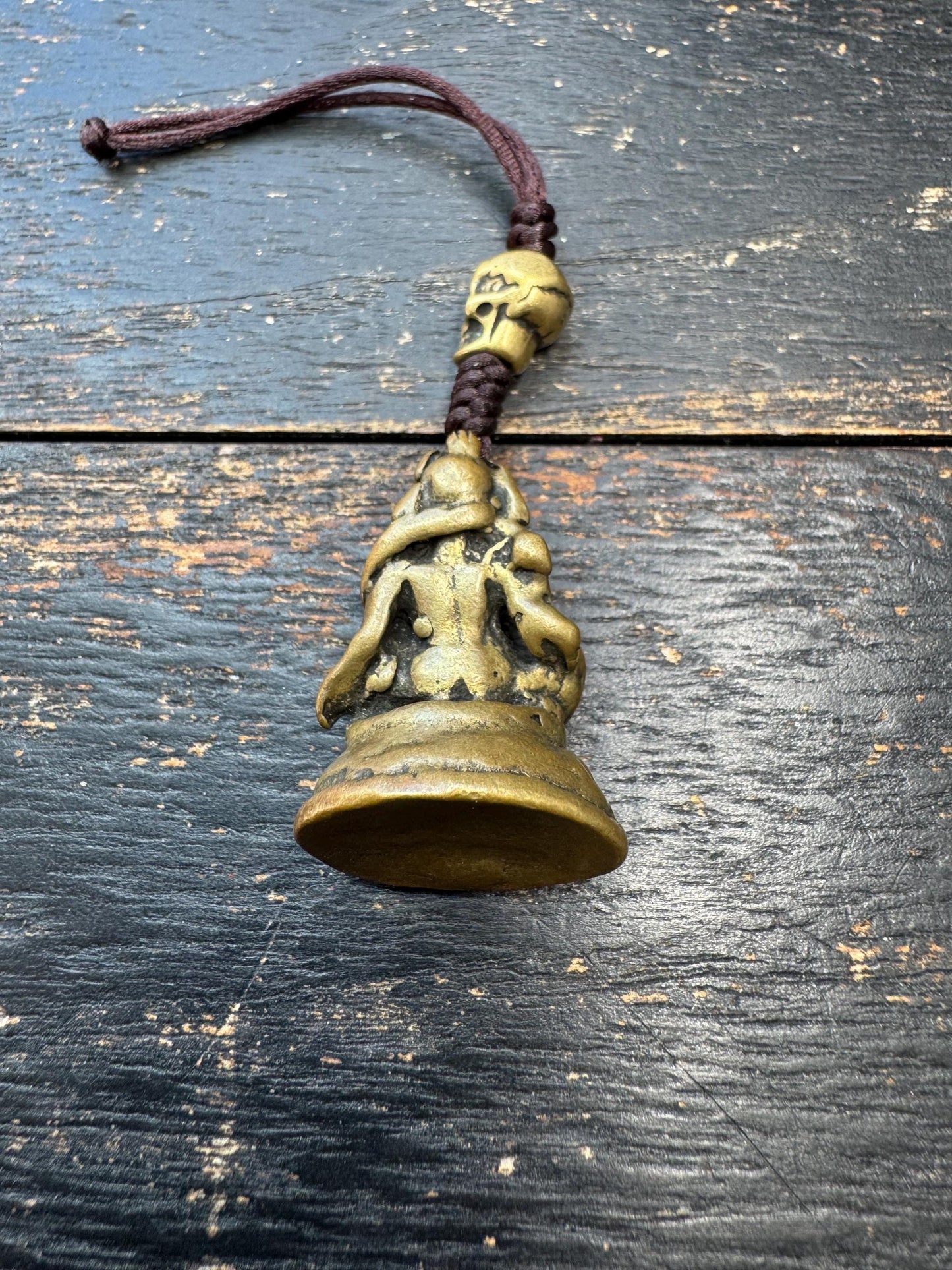 Yellow Jambhala Pendant – Tibetan Style Wealth Deity Amulet – Brass Prosperity Talisman with Skull Bead – Spiritual Necklace