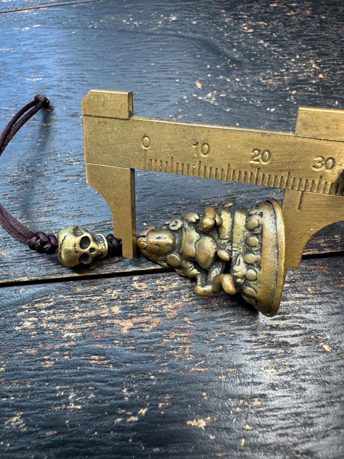 Yellow Jambhala Pendant – Tibetan Style Wealth Deity Amulet – Brass Prosperity Talisman with Skull Bead – Spiritual Necklace