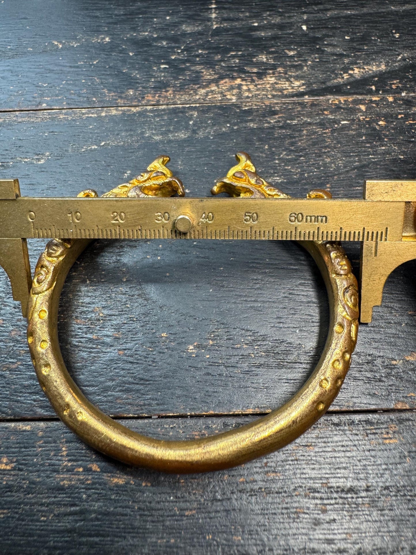 Chinese Gilt Bronze Animal Head Bracelet – Antique Style Dragon Head Bangle – Ethnic Chinese Tribal Amulet Jewelry