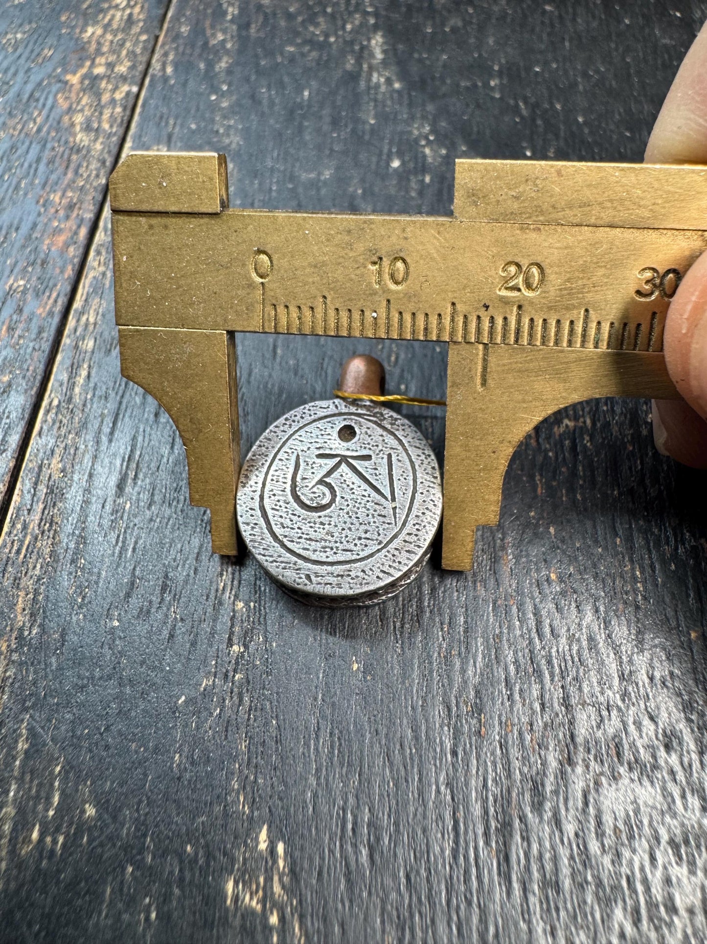 Tibetan Thogchag Iron & Copper Amulet Pendant – Double Sided Seed Syllable, Sky Iron Meteorite Talisman, Himalayan Protection Charm