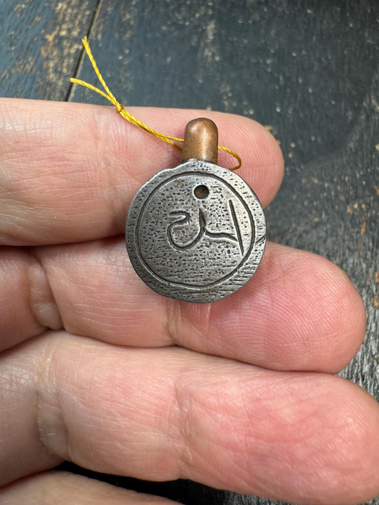 Tibetan Thogchag Iron & Copper Amulet Pendant – Double Sided Seed Syllable, Sky Iron Meteorite Talisman, Himalayan Protection Charm