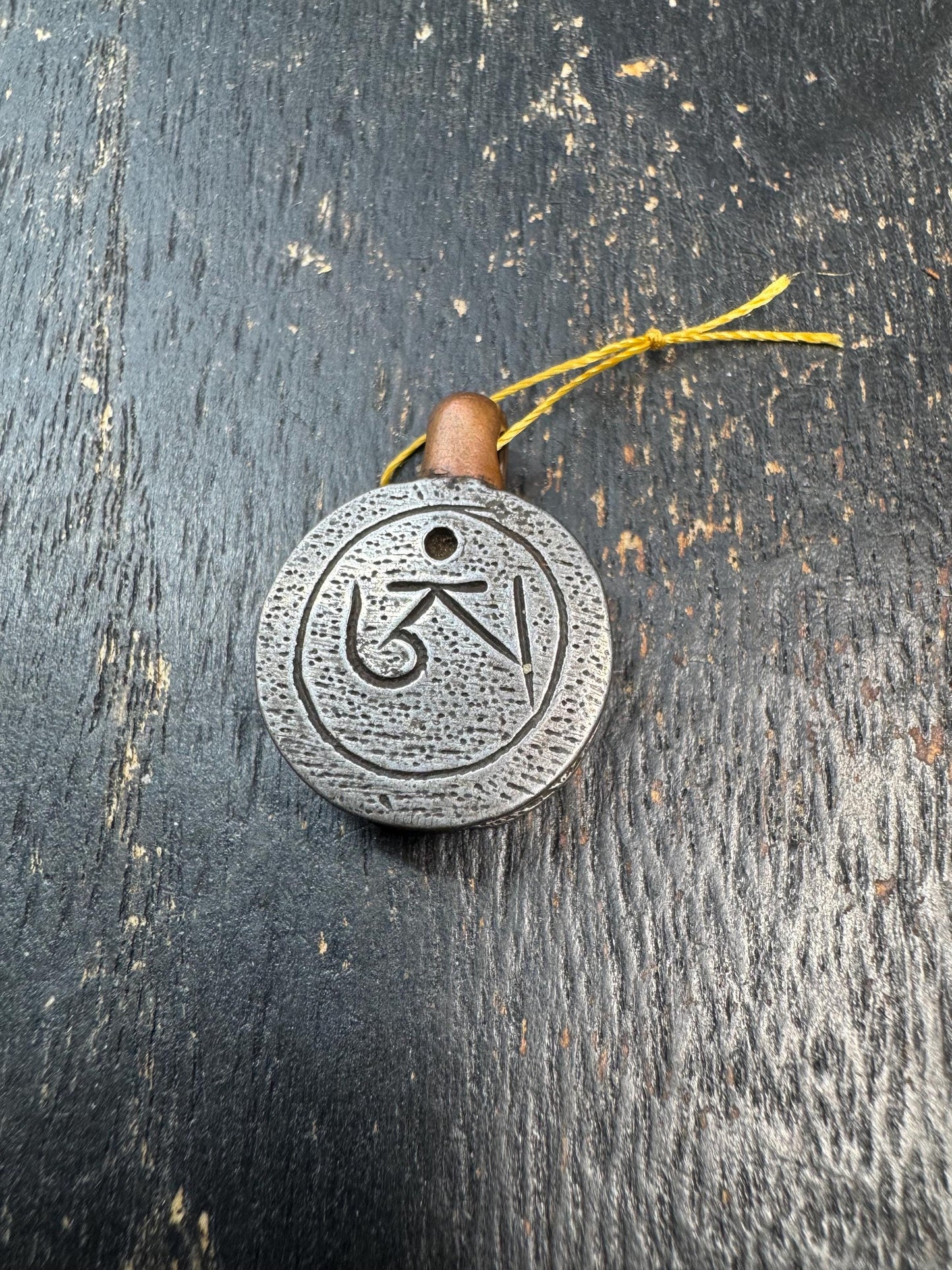 Tibetan Thogchag Iron & Copper Amulet Pendant – Double Sided Seed Syllable, Sky Iron Meteorite Talisman, Himalayan Protection Charm