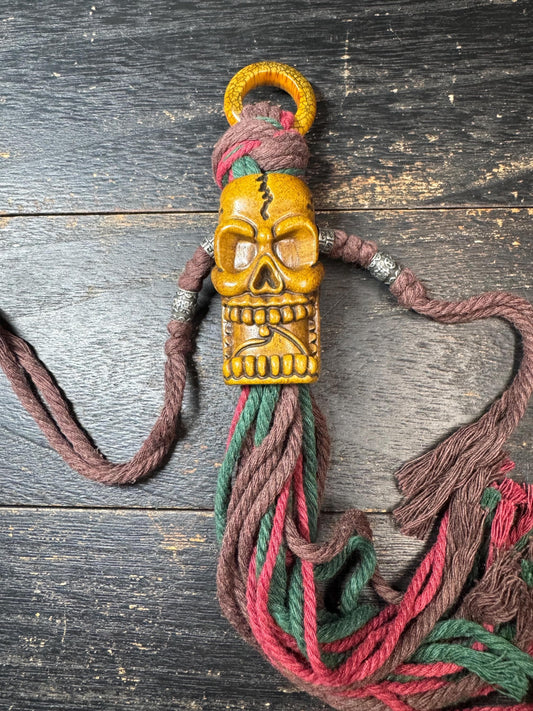 Tibetan Chitipati Skull Yak Bone Pendant – Hand Carved Buddhist Protector Amulet, Himalayan Ritual Ornament with Braided Cord