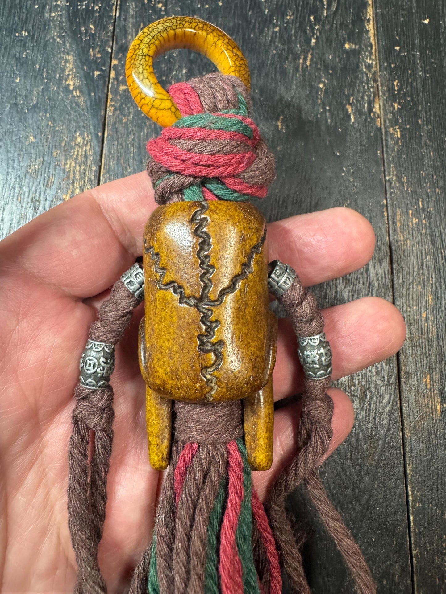Tibetan Chitipati Skull Yak Bone Pendant – Hand Carved Buddhist Protector Amulet, Himalayan Ritual Ornament with Braided Cord