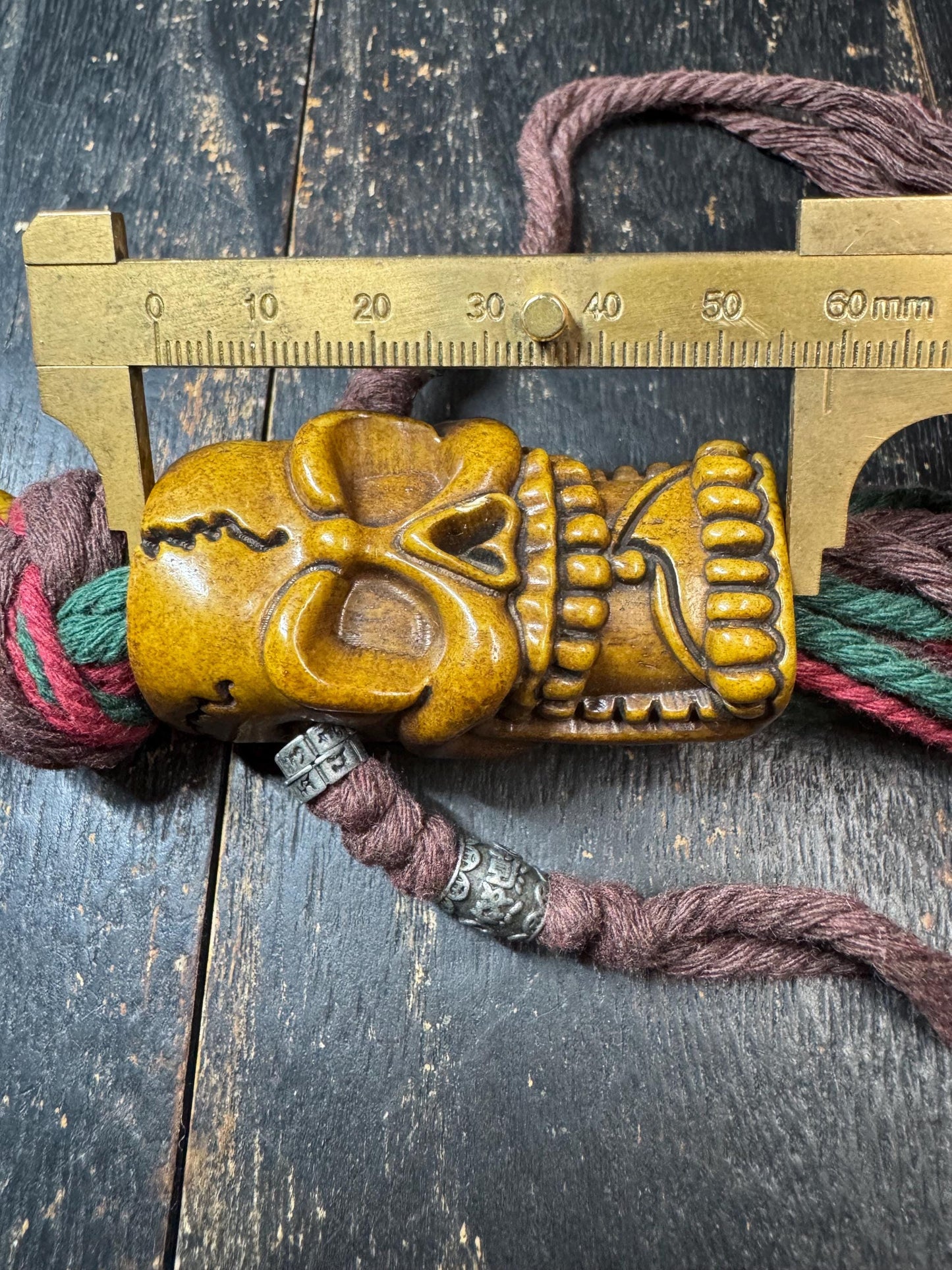 Tibetan Chitipati Skull Yak Bone Pendant – Hand Carved Buddhist Protector Amulet, Himalayan Ritual Ornament with Braided Cord