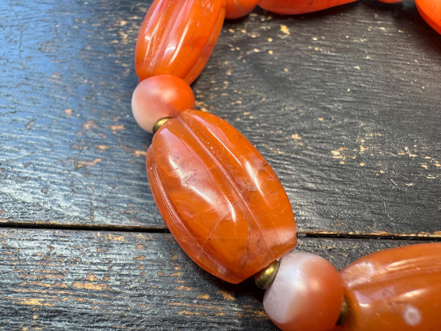 Natural Nanhong Agate Bracelet – Large Barrel Beads, Warm Red Carnelian Tones, Statement Stretch Bracelet, Artisan Jewelry