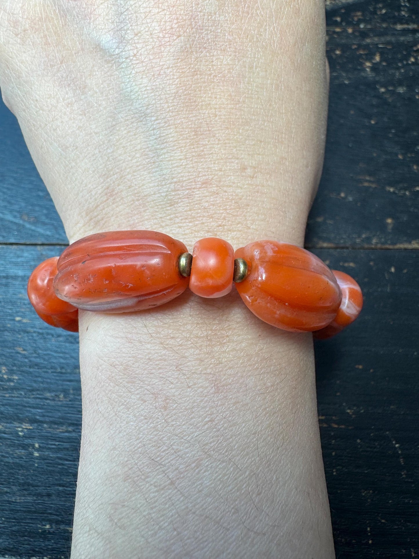 Natural Nanhong Agate Bracelet – Large Barrel Beads, Warm Red Carnelian Tones, Statement Stretch Bracelet, Artisan Jewelry
