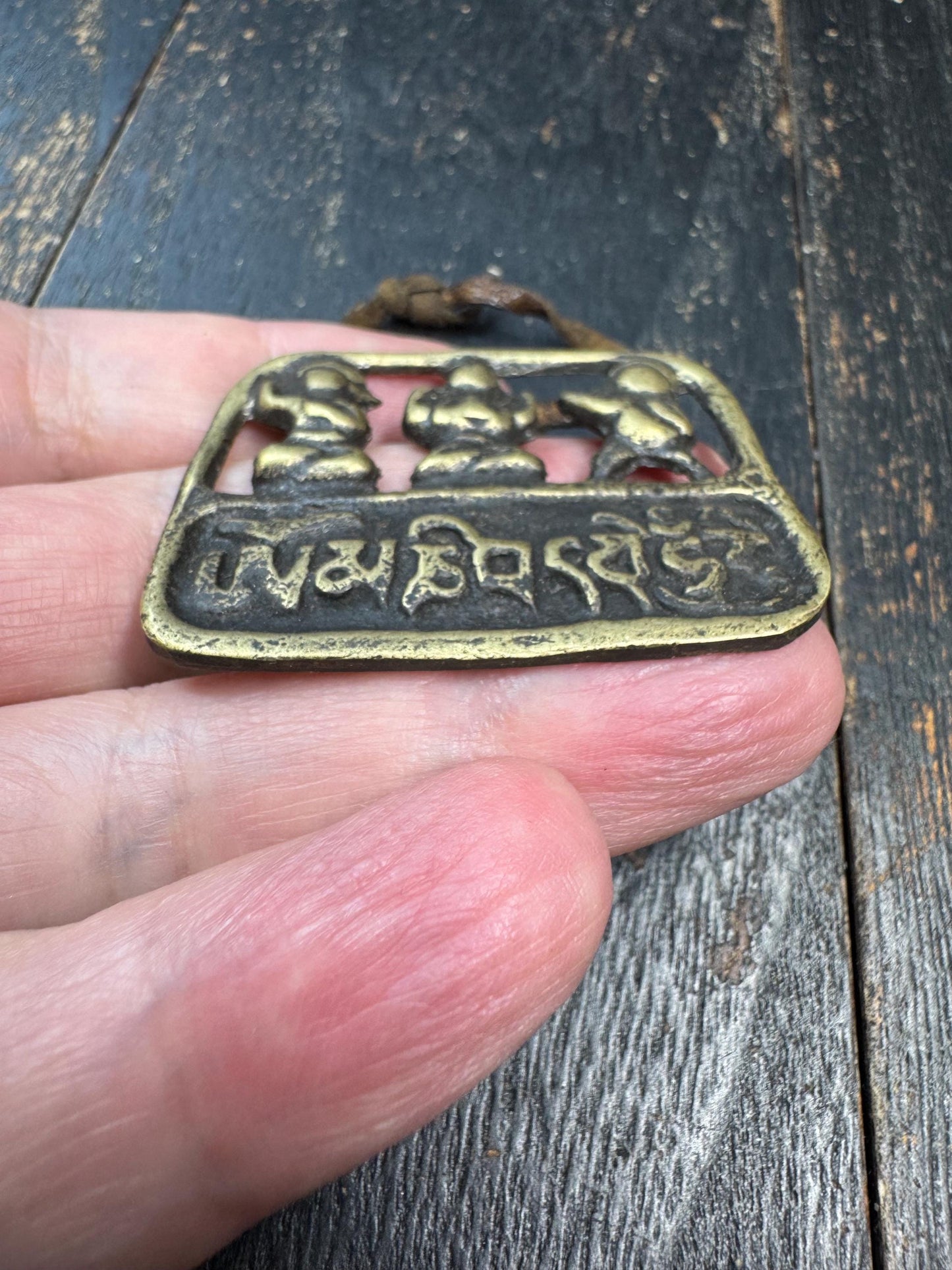 Tibetan Copper Amulet Pendant – Three Protectors (Chenrezig Manjushri Vajrapani) with Om Mani Padme Hum Mantra, Himalayan Buddhist Talisman