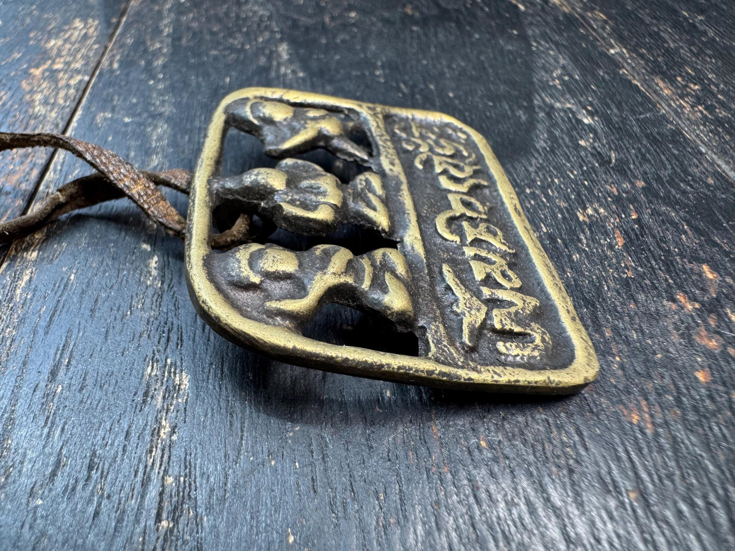 Tibetan Copper Amulet Pendant – Three Protectors (Chenrezig Manjushri Vajrapani) with Om Mani Padme Hum Mantra, Himalayan Buddhist Talisman