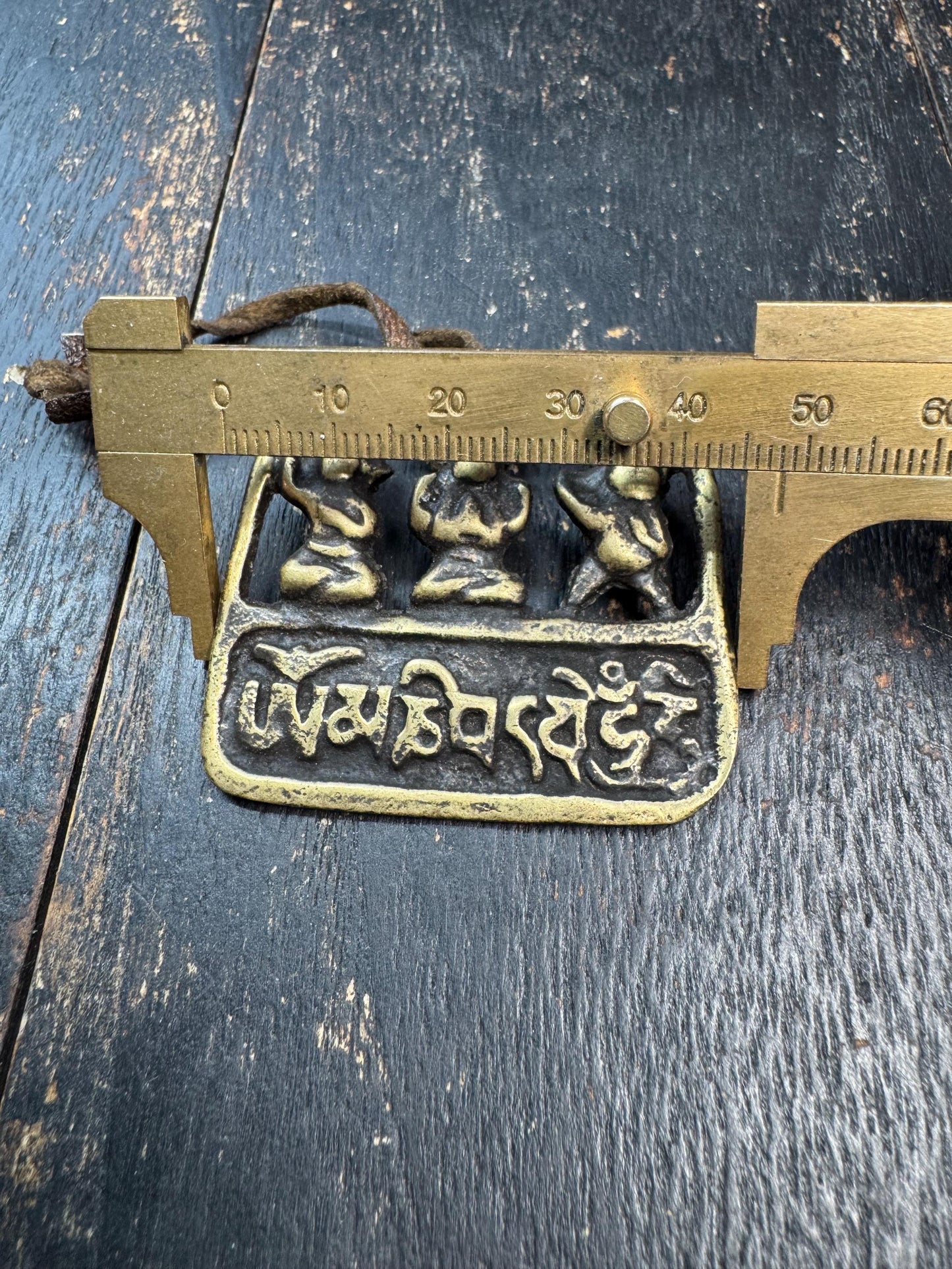 Tibetan Copper Amulet Pendant – Three Protectors (Chenrezig Manjushri Vajrapani) with Om Mani Padme Hum Mantra, Himalayan Buddhist Talisman