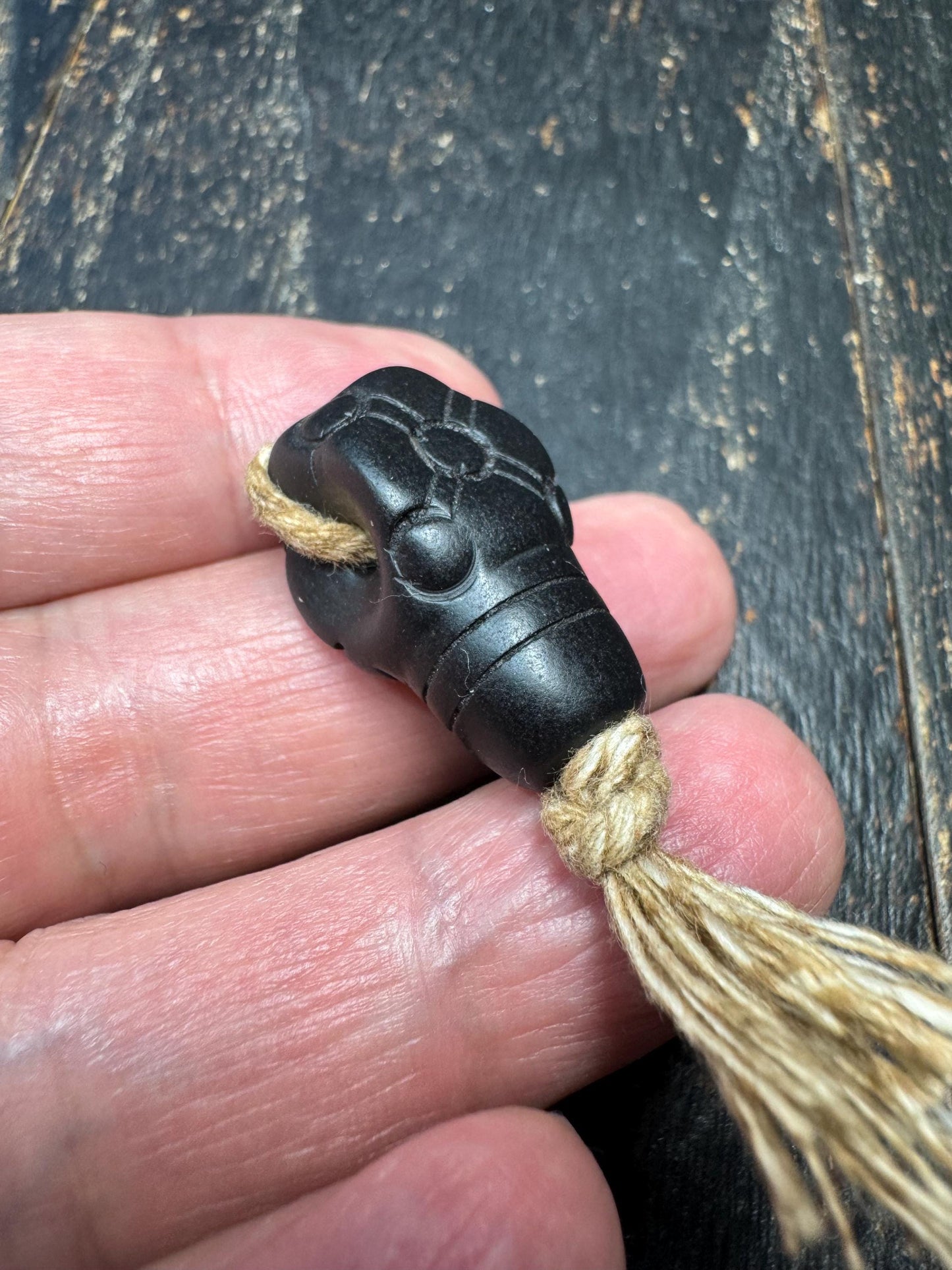 Carved Black Stone Guru Bead – Tibetan Style Mala Center Bead – Matte Finish Spacer – DIY Buddhist Jewelry Supply