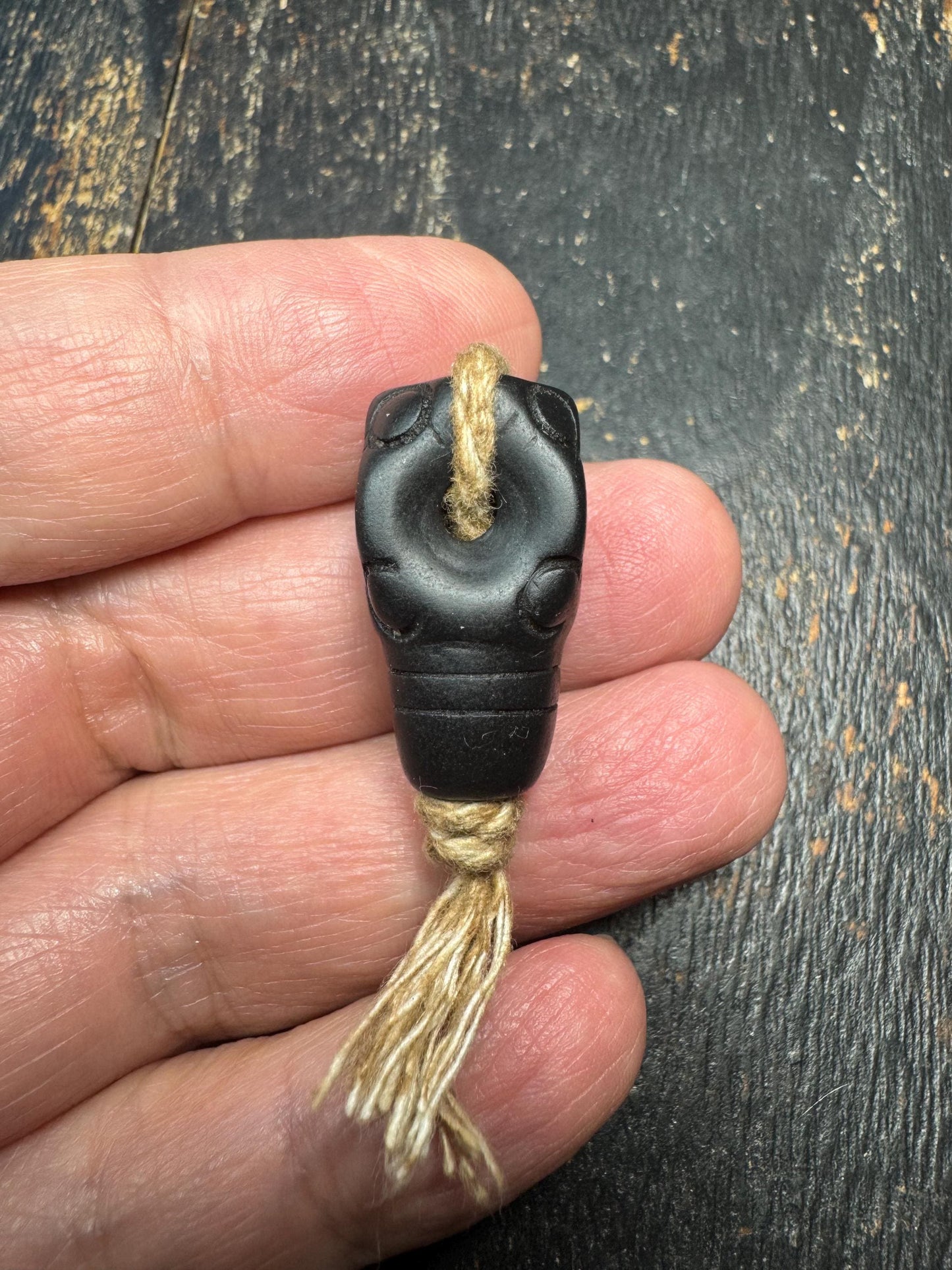 Carved Black Stone Guru Bead – Tibetan Style Mala Center Bead – Matte Finish Spacer – DIY Buddhist Jewelry Supply