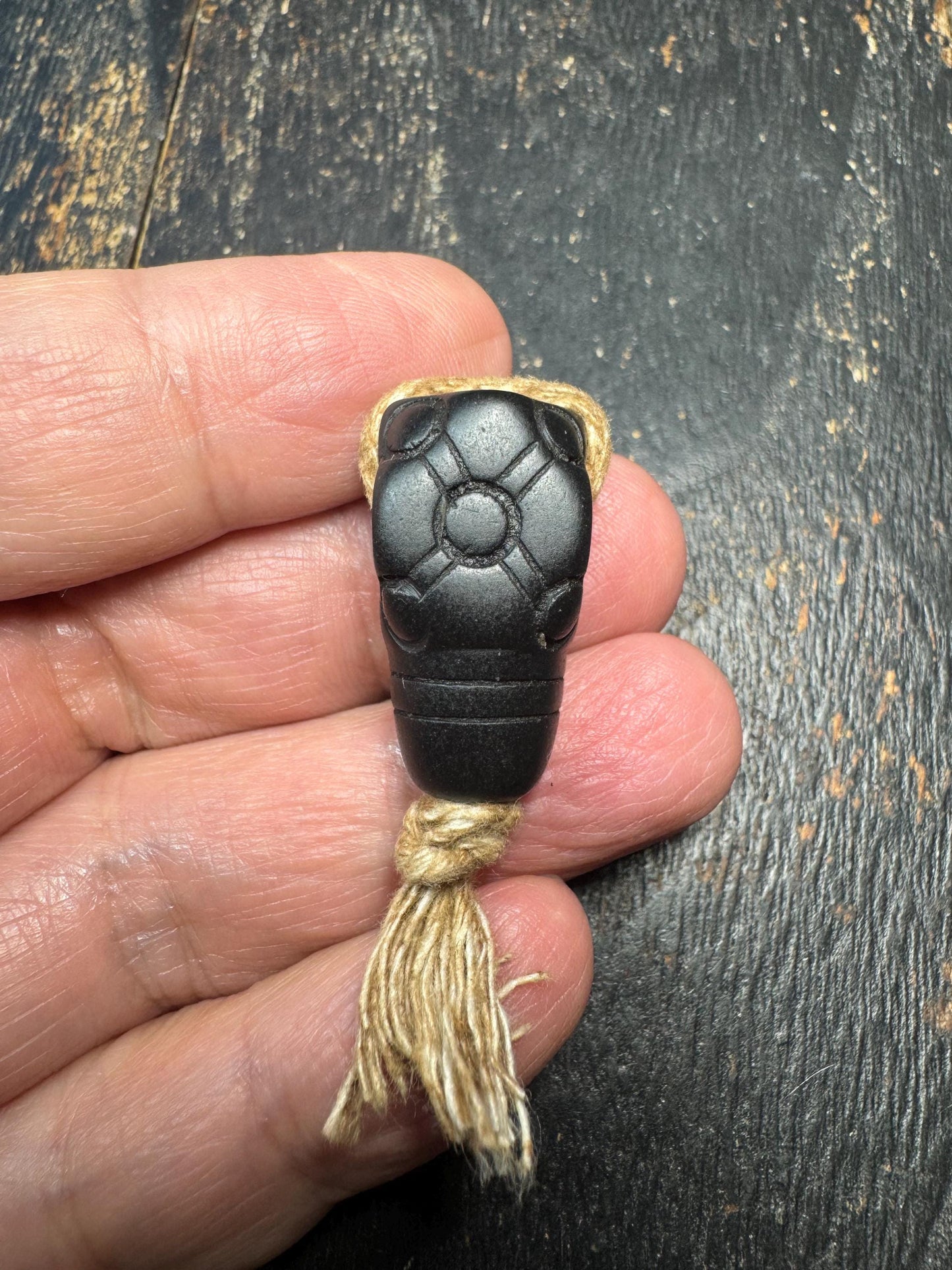 Carved Black Stone Guru Bead – Tibetan Style Mala Center Bead – Matte Finish Spacer – DIY Buddhist Jewelry Supply