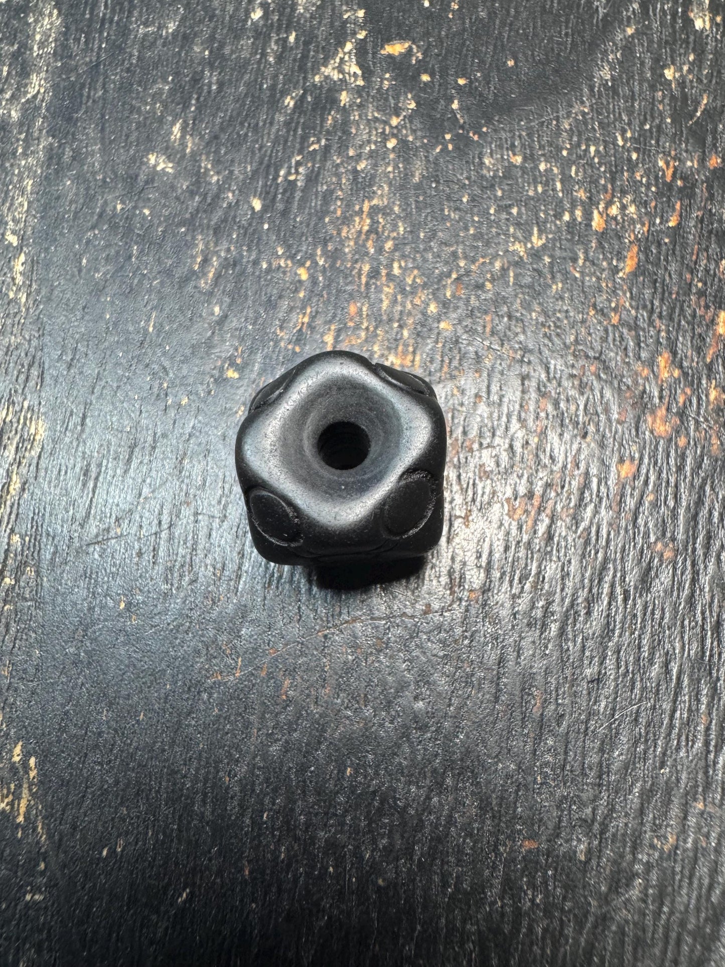 Carved Black Stone Spacer Bead – Tibetan Style Mala Divider Bead – Matte Finish Geometric Bead – Jewelry Making Supply