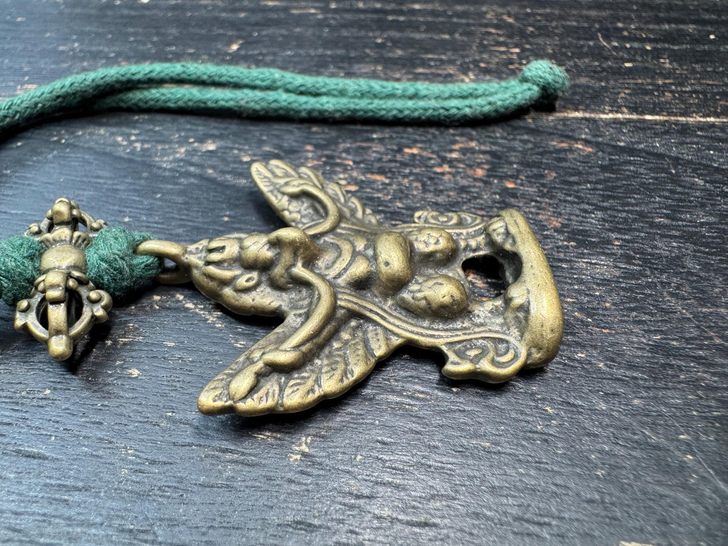 Tibetan Brass Garuda Pendant with Vajra – Buddhist Protection Amulet Necklace – Vintage Style Spiritual Talisman