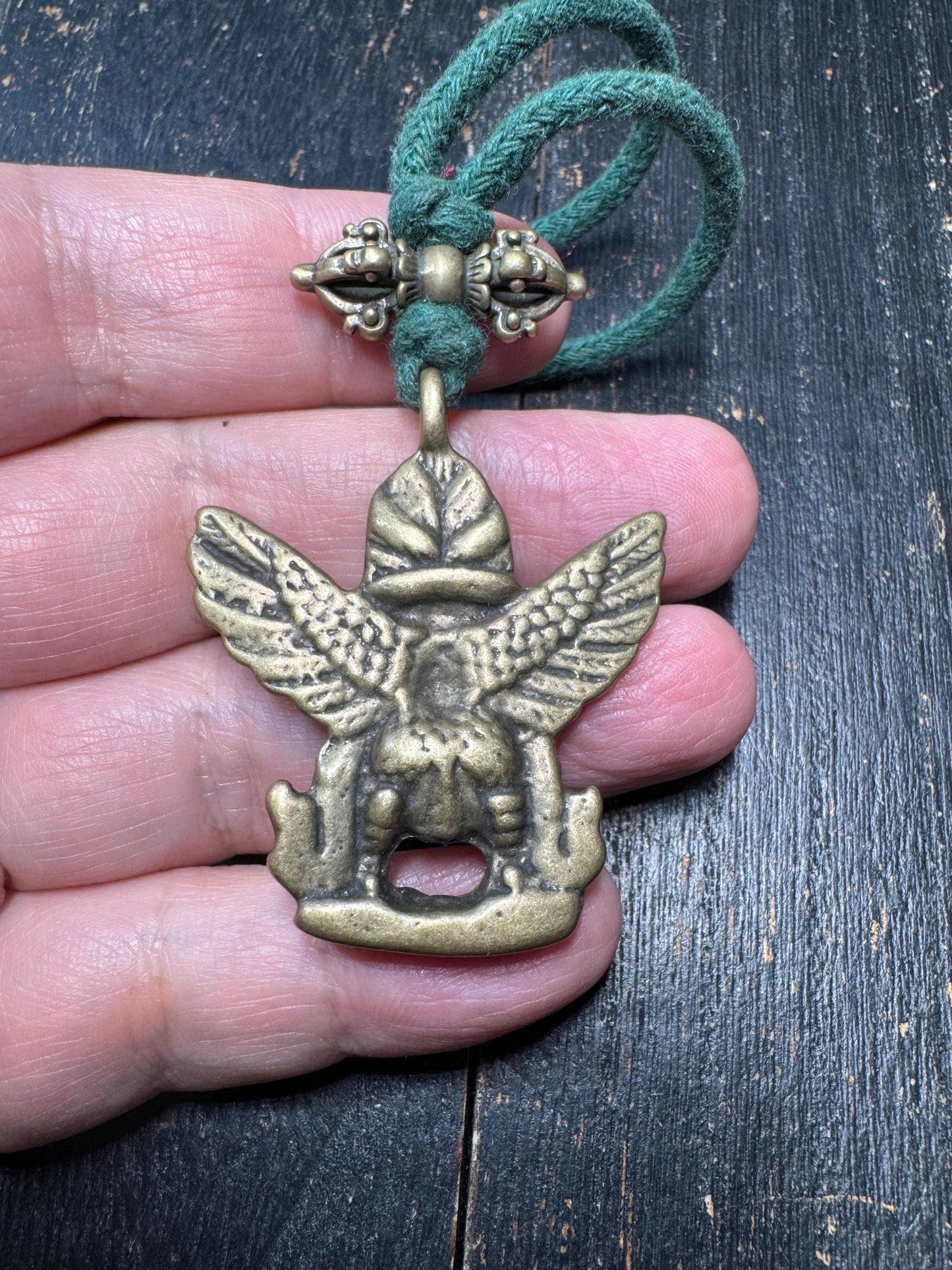 Tibetan Brass Garuda Pendant with Vajra – Buddhist Protection Amulet Necklace – Vintage Style Spiritual Talisman