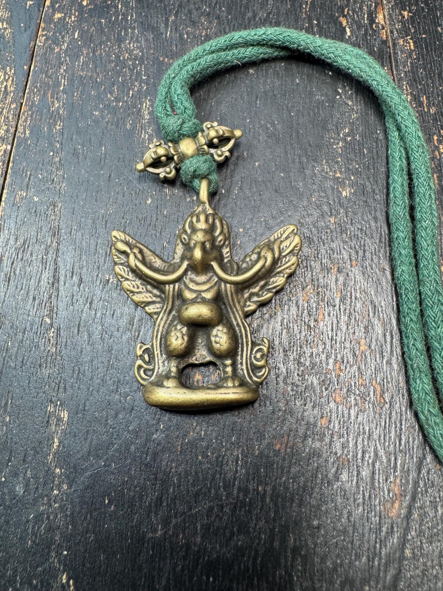 Tibetan Brass Garuda Pendant with Vajra – Buddhist Protection Amulet Necklace – Vintage Style Spiritual Talisman