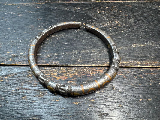 Tibetan Vajra Cold Iron Cuff Bracelet – Inlaid Copper Protective Bangle, Himalayan Ritual Jewelry, Open Adjustable Wrist Cuff