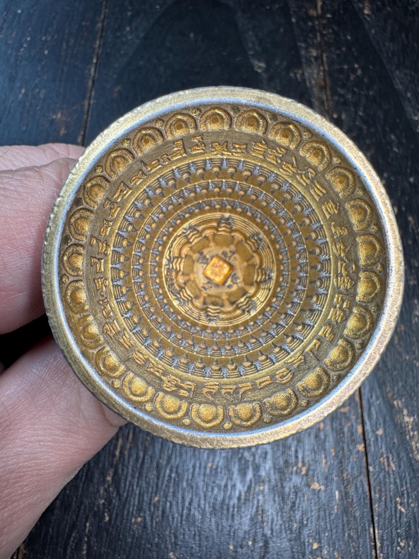 Tibetan Brass Ritual Bell with Yak Bone Handle – Hand Held Prayer Tool, Mantra Engraved Mandala, Himalayan Meditation Altar Object