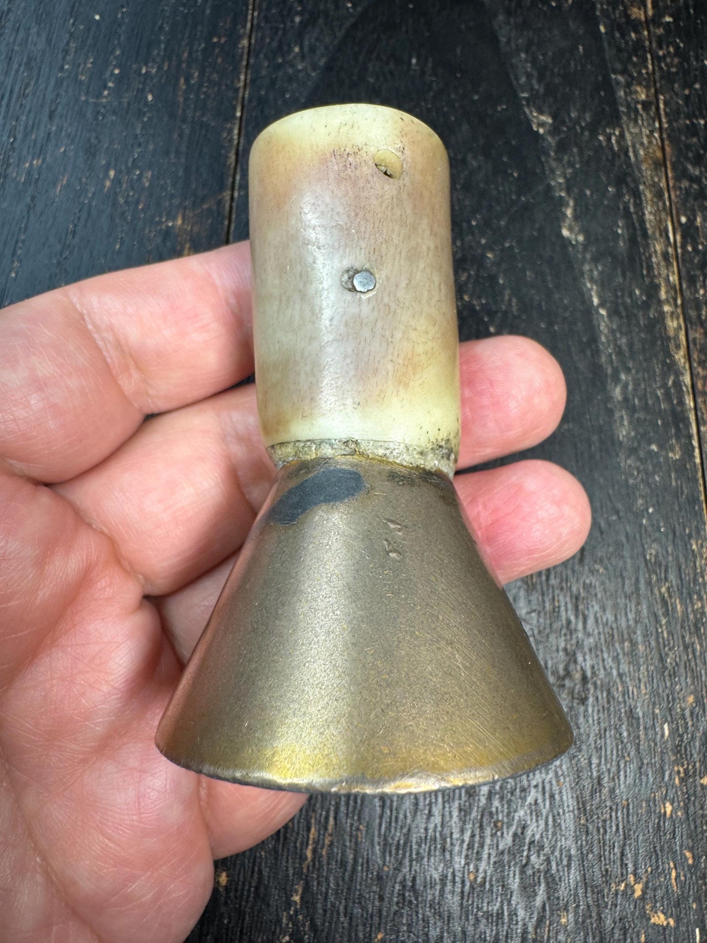 Tibetan Brass Ritual Bell with Yak Bone Handle – Hand Held Prayer Tool, Mantra Engraved Mandala, Himalayan Meditation Altar Object