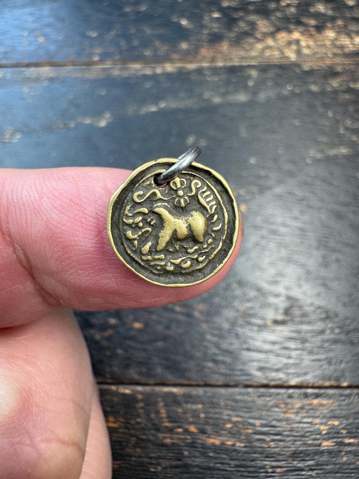 Mini Brass Bull Pendant | Double Sided Himalayan Style Amulet | Tiny Sacred Talisman Charm | Ancient Inspired Tribal Jewelry