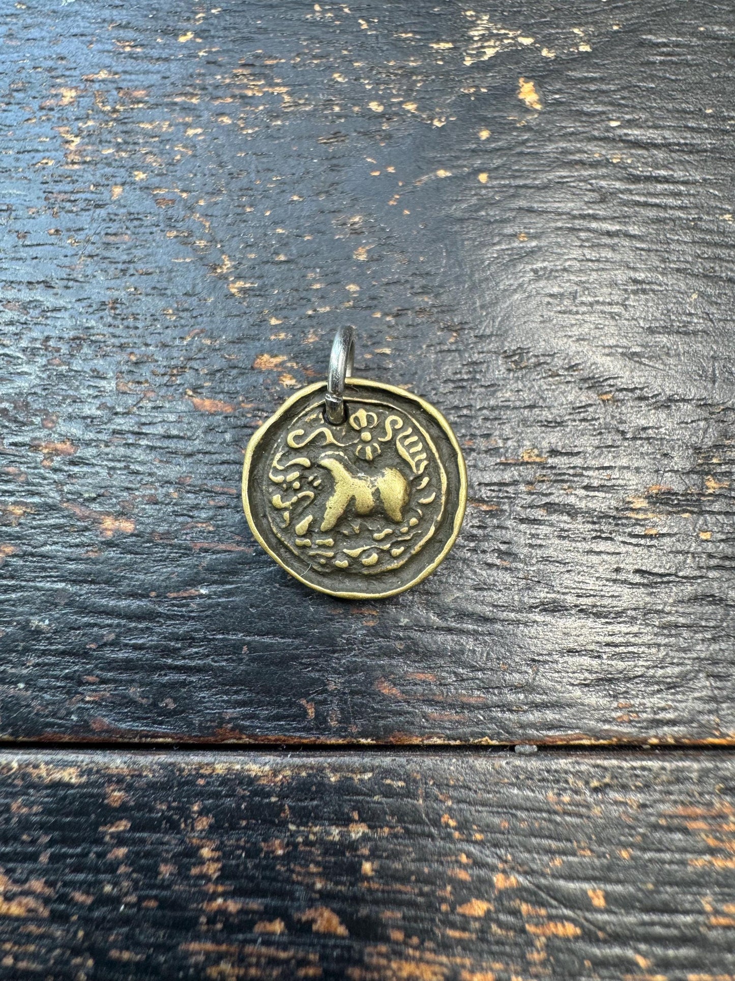 Mini Brass Bull Pendant | Double Sided Himalayan Style Amulet | Tiny Sacred Talisman Charm | Ancient Inspired Tribal Jewelry