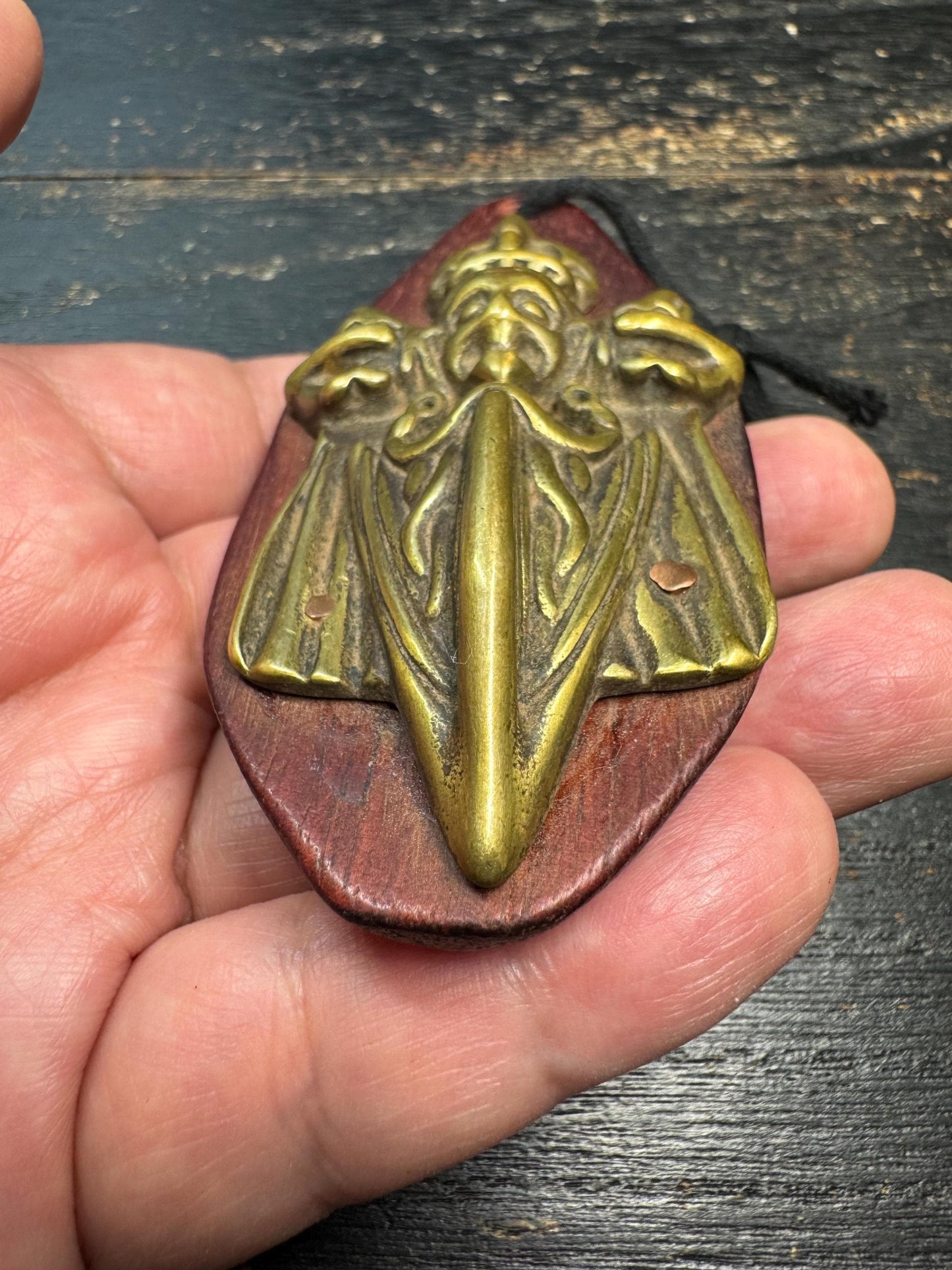 Tibetan Hayagriva Phurba Amulet Pendant Vajra Ritual Dagger Talisman, Wrathful Deity Protection Charm, Brass on Wood
