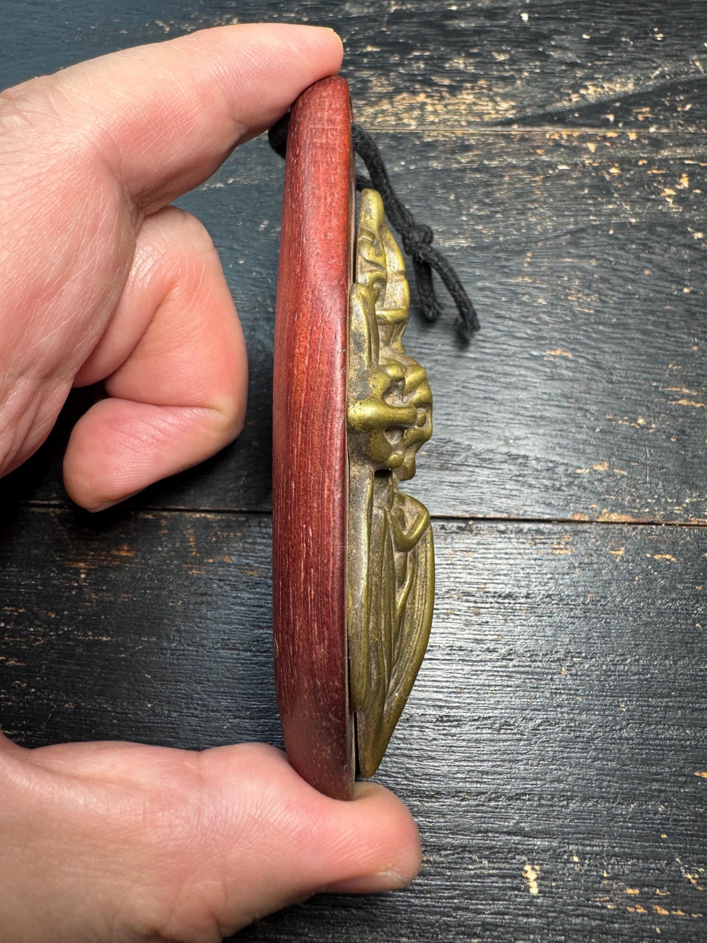 Tibetan Hayagriva Phurba Amulet Pendant Vajra Ritual Dagger Talisman, Wrathful Deity Protection Charm, Brass on Wood