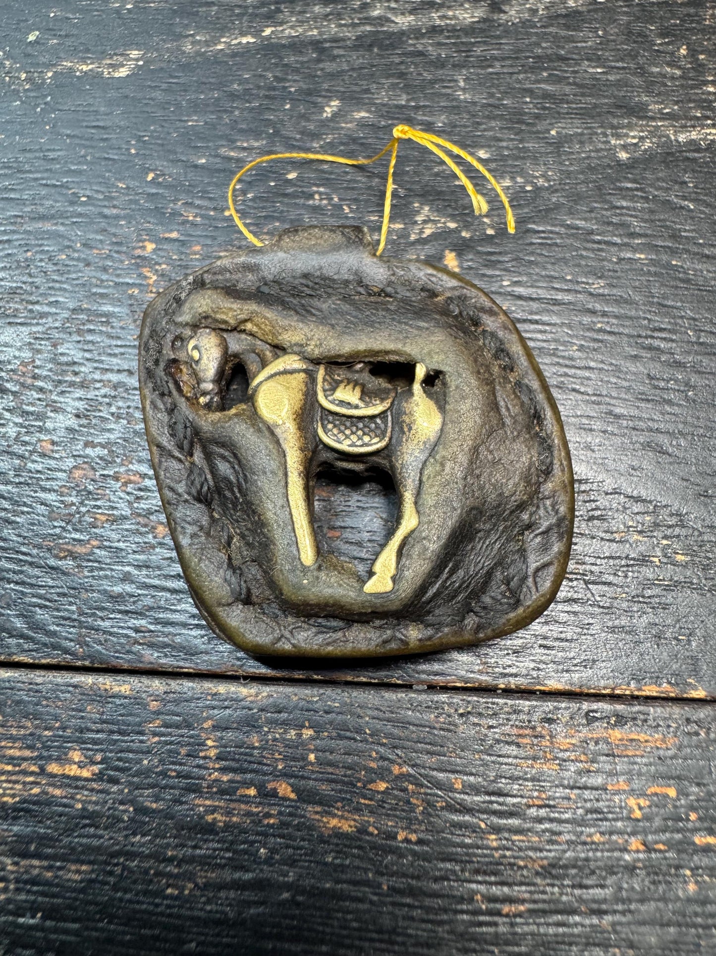 Tibetan Horse Amulet Pendant – Brass Horse Talisman with Leather Frame, Nomadic Style Protection Charm, Himalayan Folk Jewelry