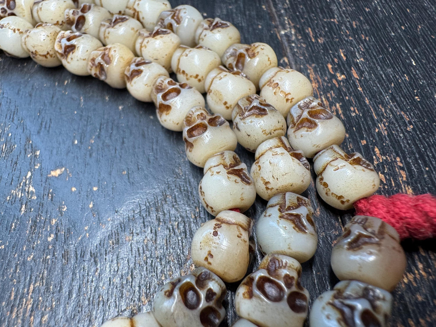 108 Yak Bone Skull Mala Beads Necklace | Tibetan Charnel Ground Style | Hand Carved Bone Mala | Meditation Prayer Beads 36 Inches