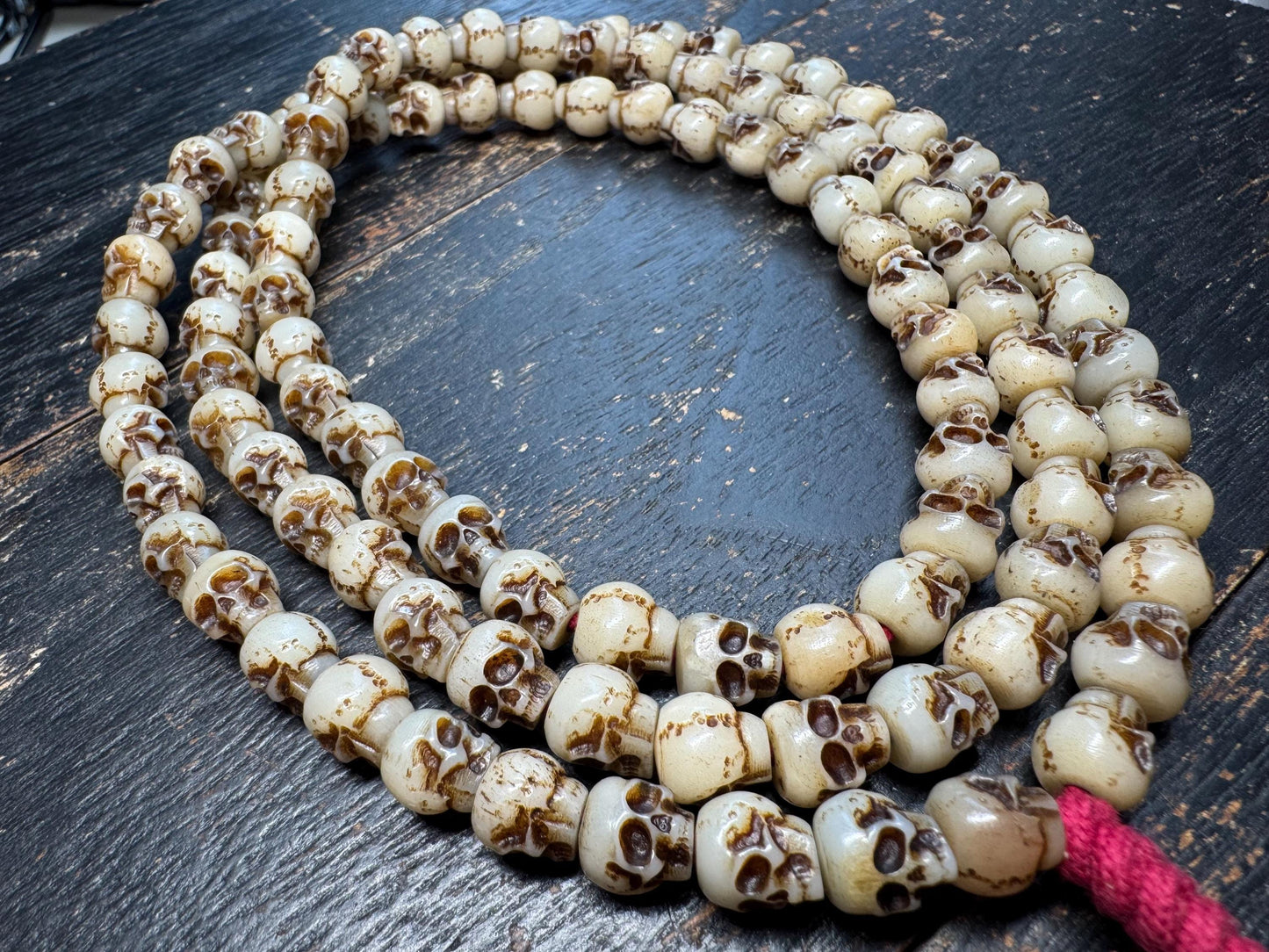 108 Yak Bone Skull Mala Beads Necklace | Tibetan Charnel Ground Style | Hand Carved Bone Mala | Meditation Prayer Beads 36 Inches