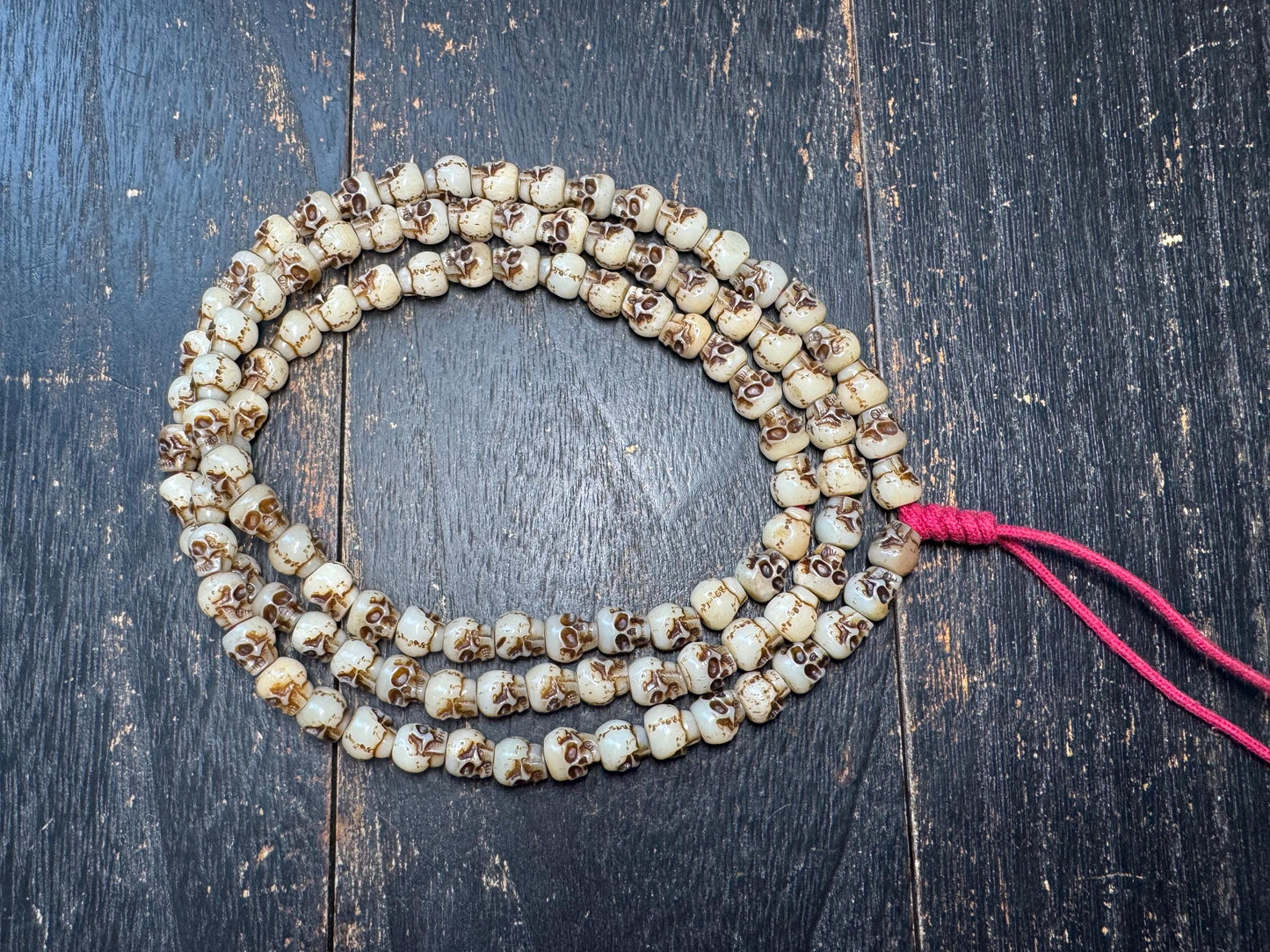 108 Yak Bone Skull Mala Beads Necklace | Tibetan Charnel Ground Style | Hand Carved Bone Mala | Meditation Prayer Beads 36 Inches