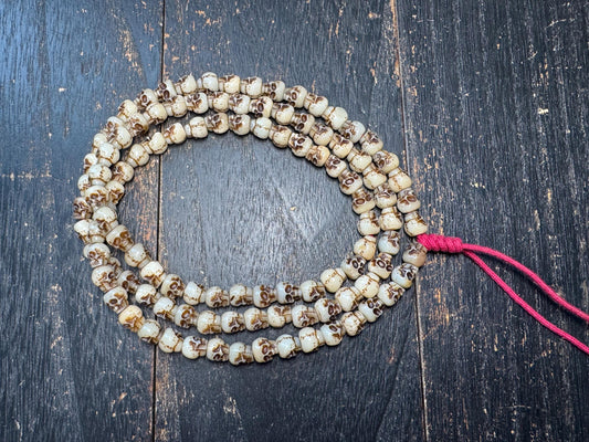 108 Yak Bone Skull Mala Beads Necklace | Tibetan Charnel Ground Style | Hand Carved Bone Mala | Meditation Prayer Beads 36 Inches