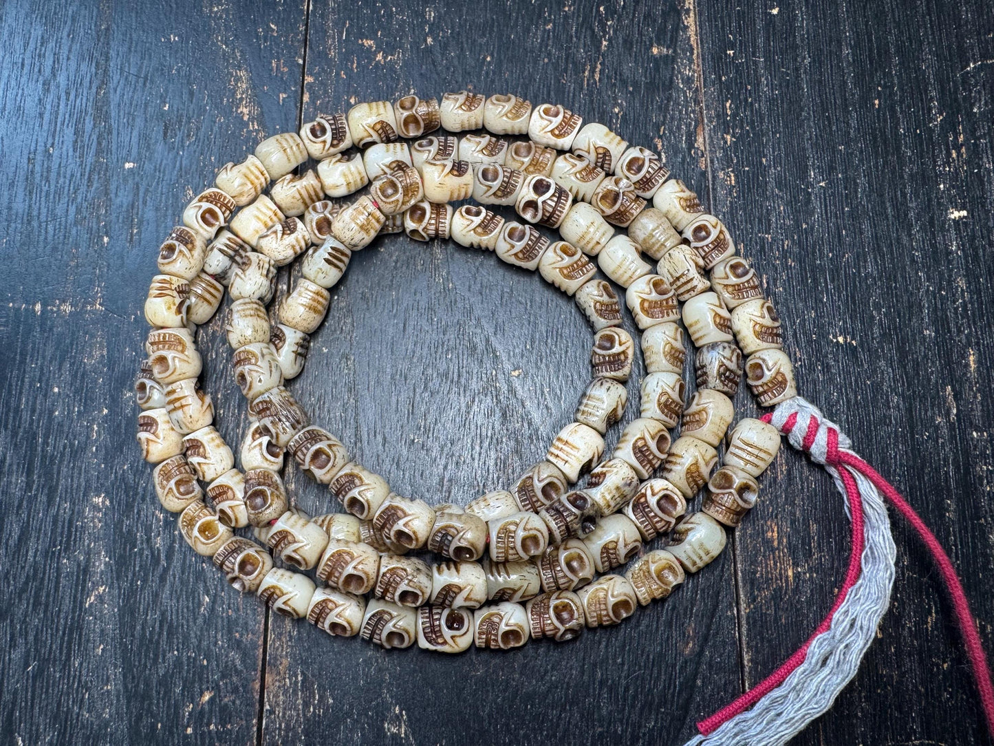 108 Yak Bone Skull Mala Beads Necklace | Hand Carved Tibetan Style Charnel Ground Mala | 9mm Meditation Prayer Beads 47 Inches