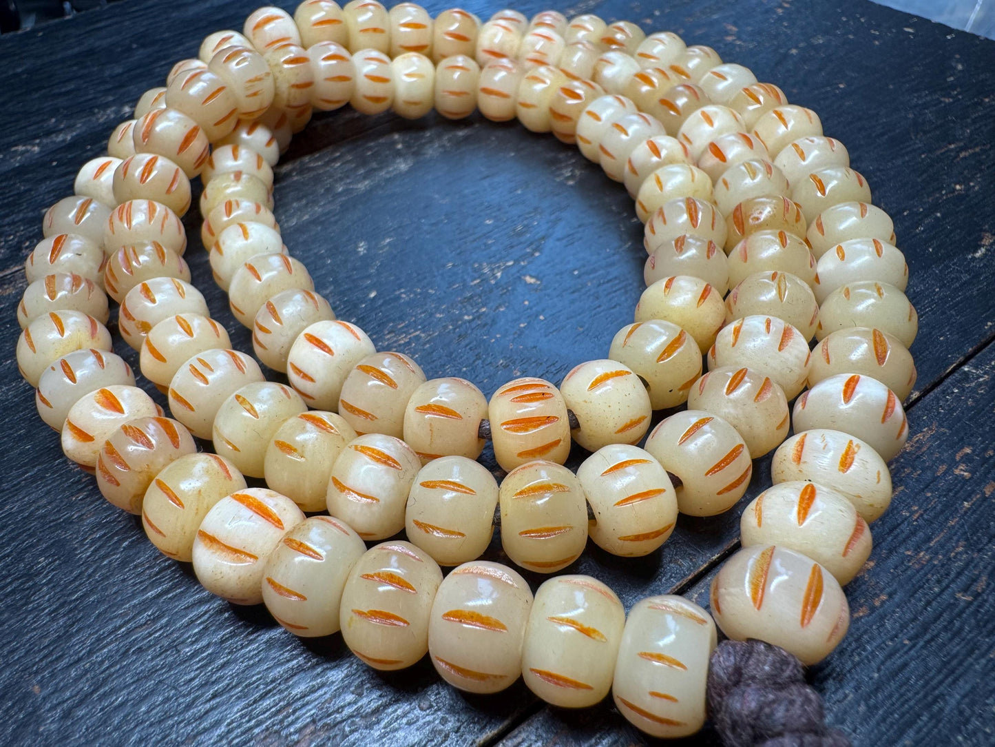 108 Yak Bone Mala Beads Necklace | Hand Carved Tibetan Style Prayer Beads | 11mm Meditation Mala 33 Inches