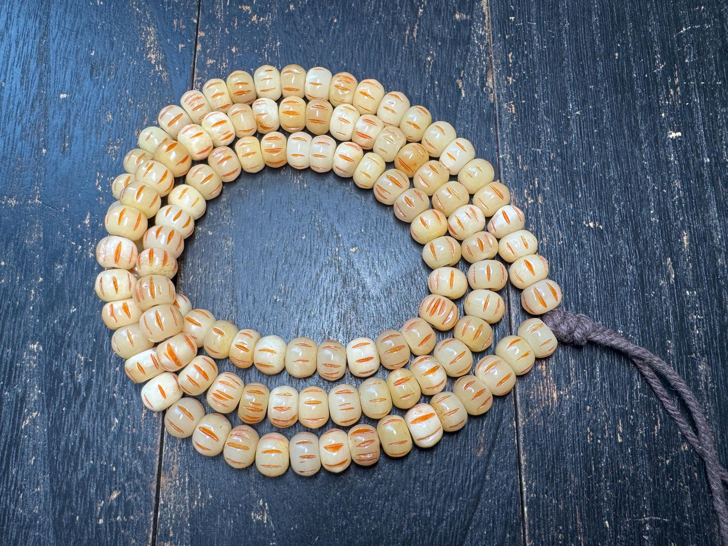 108 Yak Bone Mala Beads Necklace | Hand Carved Tibetan Style Prayer Beads | 11mm Meditation Mala 33 Inches