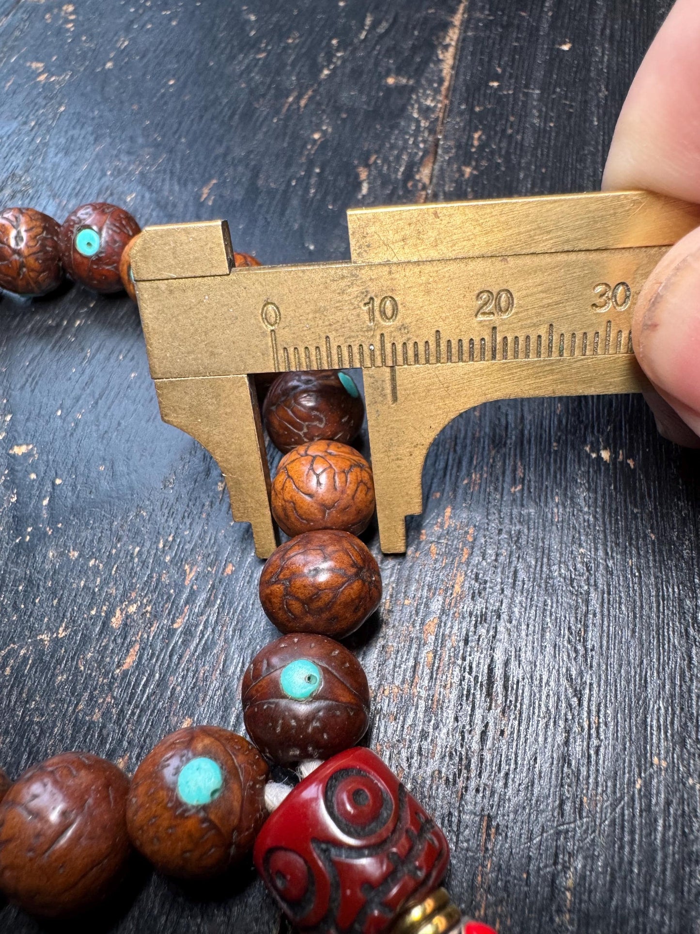 Bodhi Seed Bracelet with Resin Skull Guru Bead | Tibetan Style Mala Bracelet | Turquoise Inlay Prayer Beads | Adjustable Wrist Mala