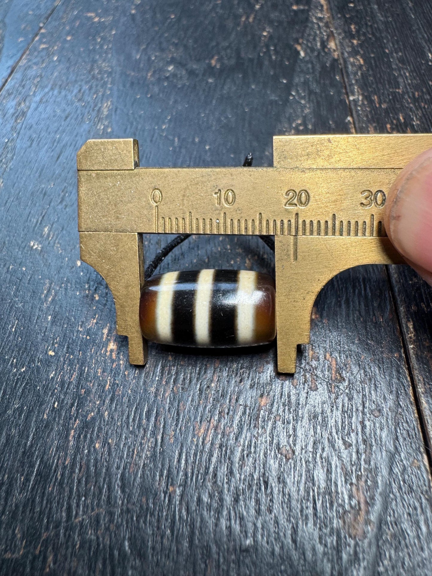 Striped Agate Dzi Style Bead Pendant | Tibetan Inspired Amulet | Brown & Ivory Banded Barrel Bead | Vintage Look Jewelry Supply
